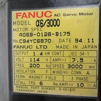 FANUC A6/3000 AC SERVO MOTOR A06B-0128-B175