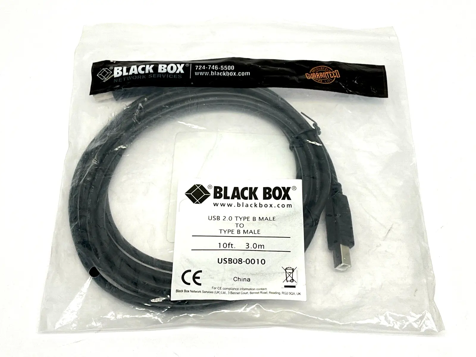 USB08-0010 | Black Box  USB 2.0 Cable Type B Male to Type B Male Black 10ft - New
