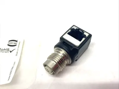 New | in-Stock HARTING Panel Feed-Through Adapter M12-RJ45 Right Angled NO LOCKNUT Connector Accessories Michigan US | Maverick Industrial Sales #1392836