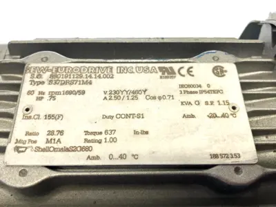 New | in-Stock SEW-EURODRIVE Gearmotor 1690/59RPM .75HP 2.5/1.25A V230Y/460Y Gearmotors Michigan US | Maverick Industrial Sales #1389607