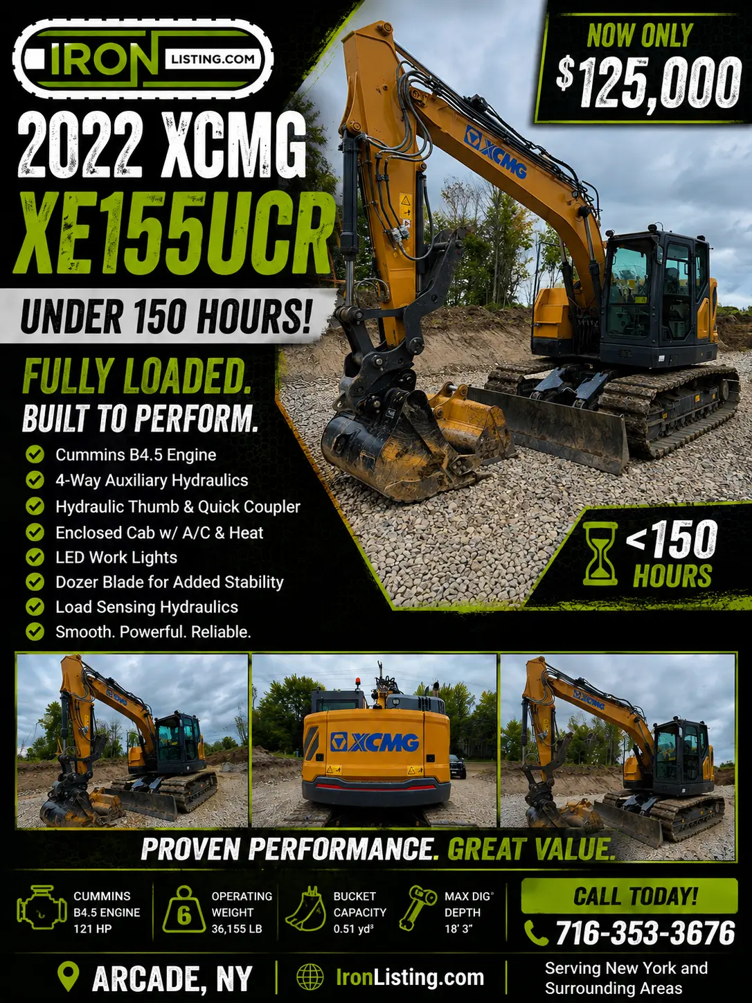 Used 2022 XCMG XE155UCR Excavators Pennsylvania US | Iron Listing #1335982