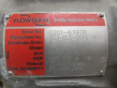 Durco pump model MK3 STD size 1K3x1.5-82/62RV , material CD4M with base and 575v Motor