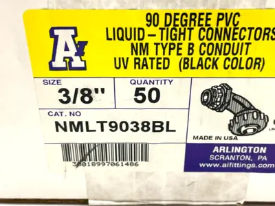 Arlington NMLT9038BL Non-Metallic 90 Degree Connector 3/8" PKG OF 50