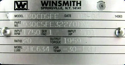 NEW WINSMITH 930CDSFE GEAR REDUCER 20:1 930CSFE32270DN