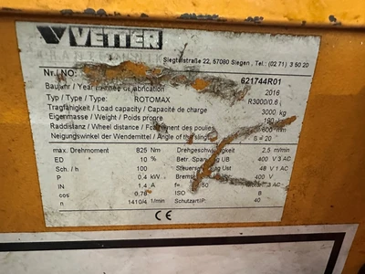 VETTER ROTOMAX R3000/0.6 6,600LBS. LOAD TURNI