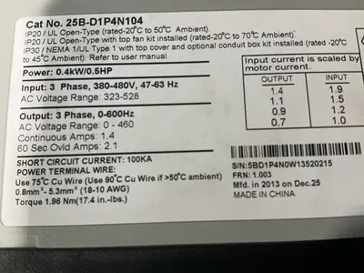 Used 2013 ALLENBRADLEY 25BD1P4N104 Variable Speed Drives Ohio US | HGR 24 #1506974