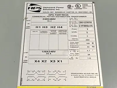 New | in-Stock Hammond Power Solutions Transformer 1-Phase 240/480VAC Primary 120/240VAC Secondary 5kVA Distribution Transformers Michigan US | Maverick Industrial Sales #1402405
