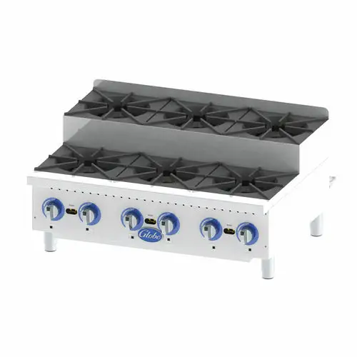 Globe GHPSU636G 36" Gas Hotplate w/ (6) Burners & Manual Controls, Convertible