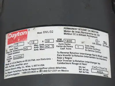 Dayton 4Z617B Gearbox 17.5:1 Speed Reducer 1/2Hp 99 RPM 12VDC 39A 454in/lbs