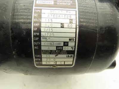 Bodine NCI-34RH Gearmotor 1/15Hp 115V 1PH 29 RPM 60:1 Reducer Foot Mount