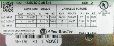 REFURBISHED ALLEN BRADLEY 1336S-B010-AN-EN6 DRIVE SER.D 1336SB010ANEN6