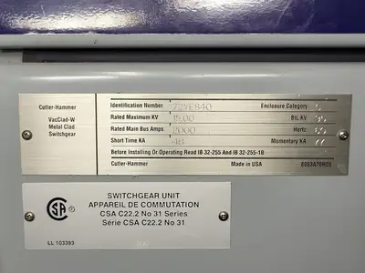 15kV Switchgear Lineup MVS Load Break Controller, 2000 Amp
