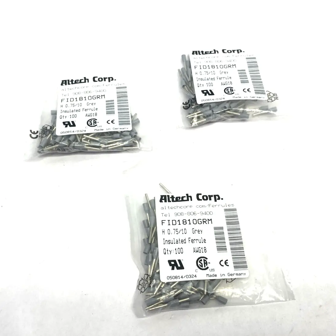 New | in-Stock Altech Insulated Crimp Ferrule 18 AWG (0.75 mm²) 100-PACK, LOT OF 3 Electrical Fittings Michigan US | Maverick Industrial Sales #1390877
