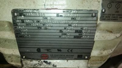 US Motors 5HP; 1185RPM; 460V; Frame: 254U 09 991126612 001 F