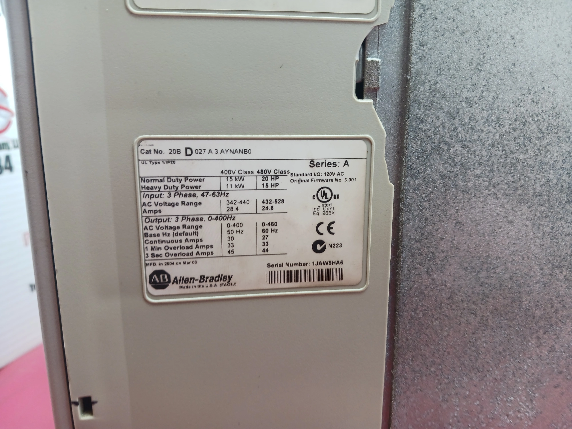 USED ALLEN BRADLEY 20BD027A3AYNANB0