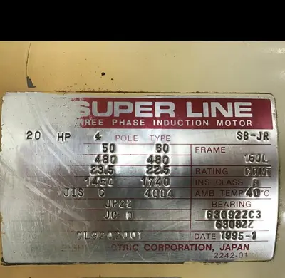 Used MITSUBISHI SB-JR 20 HP Motors (misc) | Ideal Machinery #661397