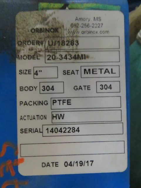 Used Orbinox 20-3434MI Valves/Fittings Minnesota US | Peak Machinery, Inc. #286389