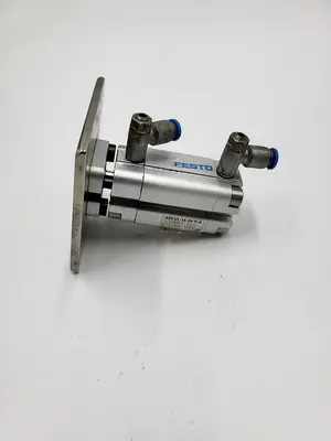 Used FESTO FESTO ADVUL-16-20-P-A COMPACT CYLINDER ATTACHED TO A STAINLESS STEEL PLATE Cylinders | ND Industrial Surplus #1211451