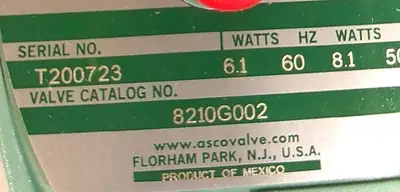 Asco 8210G002 Solenoid Valve Loc6E11