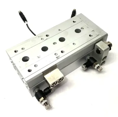 USED SMC GUIDED SLIDE TABLE CYLINDER 75MM STROKE ADJUSTABLE W/ AUTO SWITCH