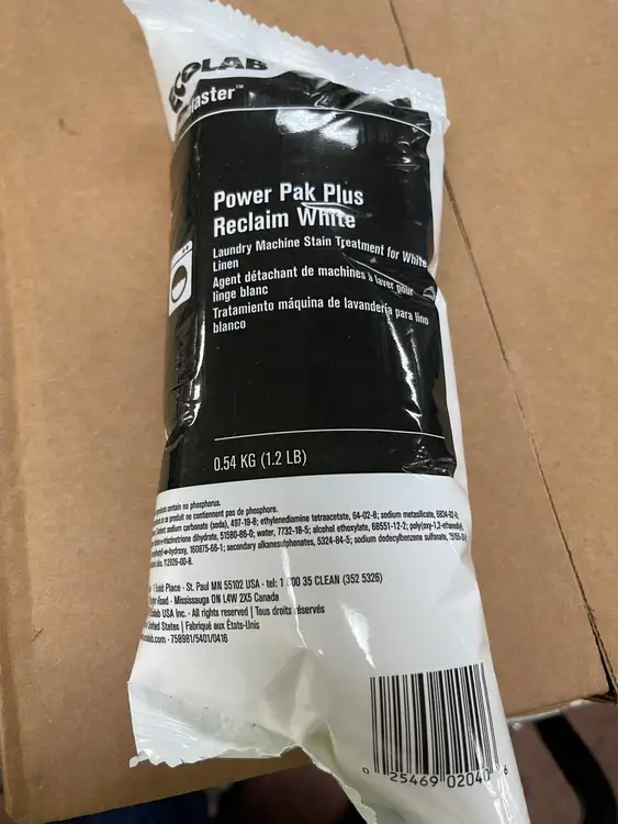 New | in-Stock Ecolab New Ecolab StainBlaster Power Pak Reclaim White Commercial Laundry Stain Remover Commercial Materials & Supplies Illinois US | Falcon Restaurant Supply #1376130