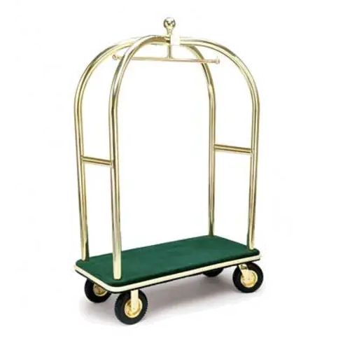 Forbes Industries Birdcage Luggage Cart w/ (2) Push Bars & Carpeted Deck - 48"L x 24"W x 72"H, Polished Brass (2437)