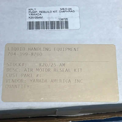 K20-25AM Pump Rebuild  Kit DIAPHRAG Yamada Fast Shipping! + Warranty
