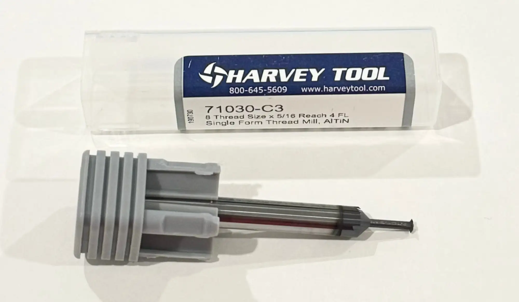 Harvey Tool #8 Thread Size x 5/16" Reach Carbide Single Form Thread Mill 4FL AlTiN