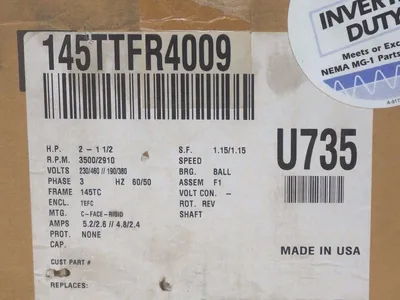 NEW MARATHON ELECTRIC 145TTFR4009 MOTOR U735, 2HP