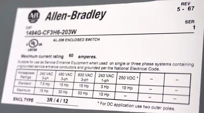 NEW ALLEN BRADLEY 1494G-CF3H6-203W ENCLOSED DISCONNECT SWITCH 1494GCF3H6203W