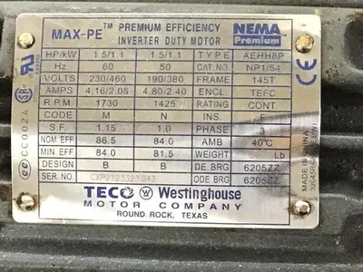 USED TECO WESTINGHOUSE AEHH8P