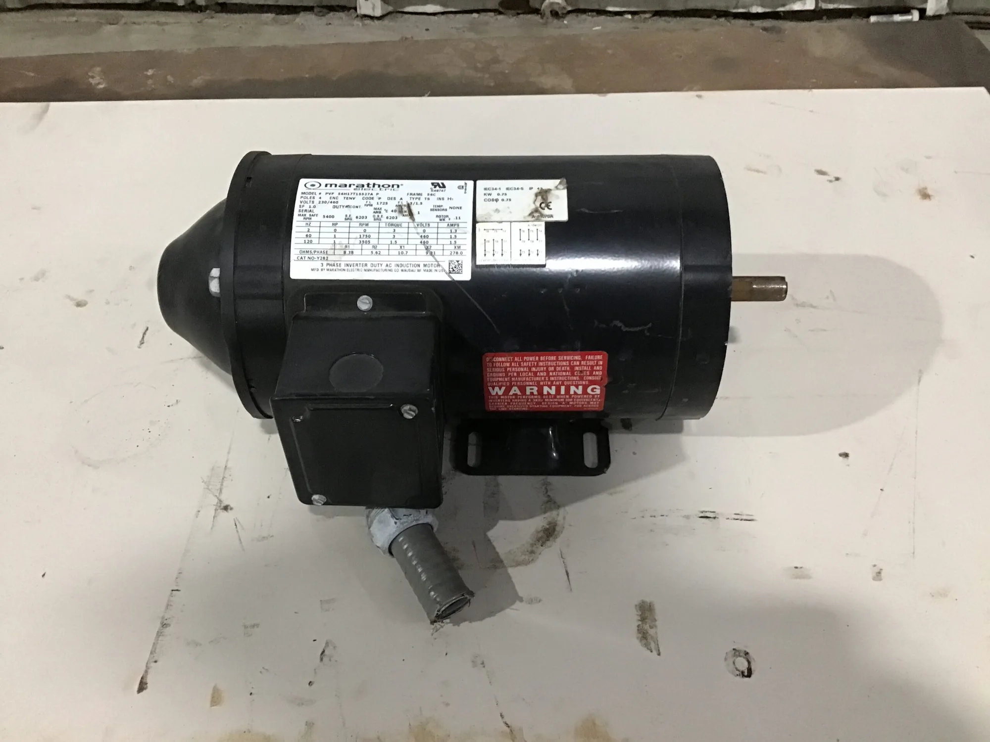 Marathon PVF 56H17T15527A P 3 Phase Inverter AC Induction Motor 5/8/” Keyed Shaft