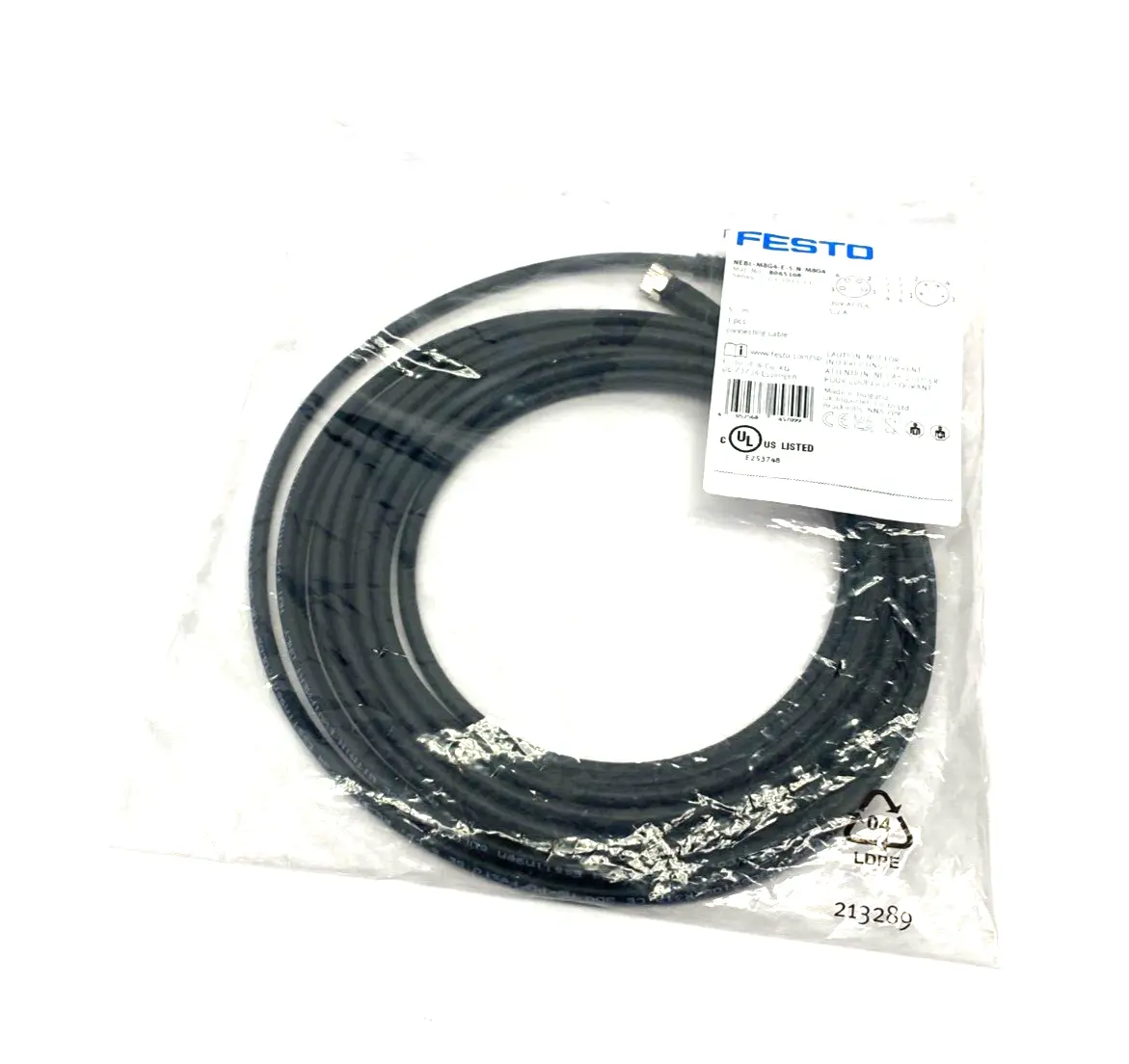 New | in-Stock FESTO DBL-ENDED CONNECTION CABLE M8 4-PIN 5M Cable & Wire | Maverick Industrial Sales #1113566