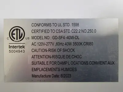 NEW INTERTEK GD-SF4-40W-DL
