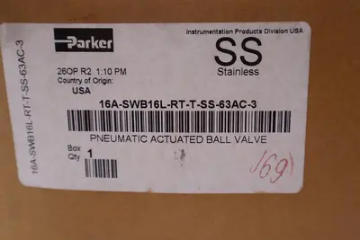 NEW 16A-SWB16L-RT-T-SS-63AC-3 Parker SWB16 Series Swing-Out Ball Valve STK 2597
