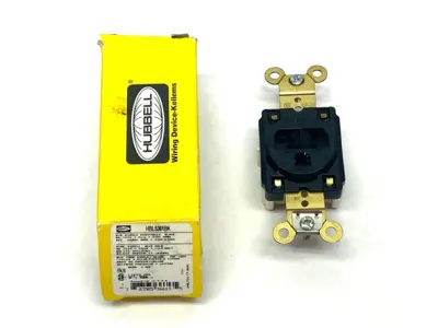 New | in-Stock Hubbell Black Straight Blade Single Receptacle 2-Pole 3-Wire 125V 20A Electrical Fittings Michigan US | Maverick Industrial Sales #1402549