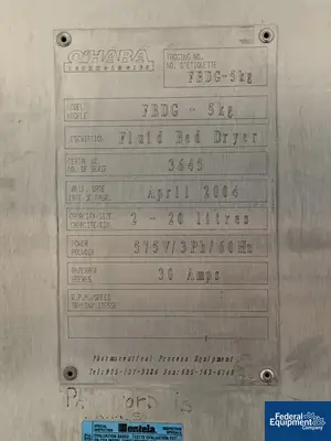USED O'HARA O'Hara Fluid Bed Dryer, S/S, Model FBDG-5KG