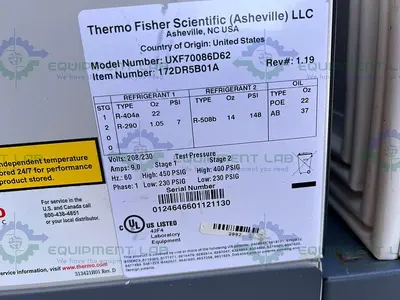 USED THERMO REVCO UXF70086D62 -86 ºC LABORATORY FREEZER 28.8 CU FT 115V