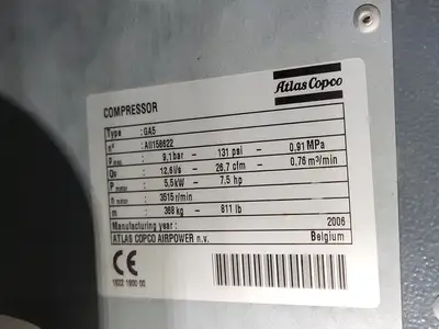 Used 2006 ATLAS COPCO GA5 Rotary Screw & Sliding Vane Air Compressors British Columbia CA | Lenmark #367002