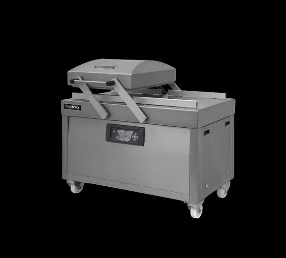 Turbovac Heavy-Duty Double Chamber Vacuum Packaging Machine with Stainless Steel Cover and Flat Working Surface with 44″ x 27.5″ Seal Length