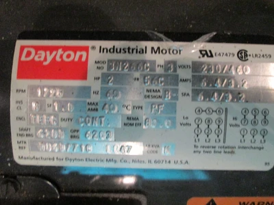 2 HP Dayton Electric Motor, 1725 rpm, TEFC