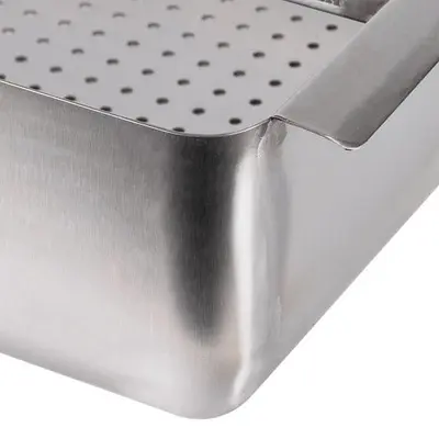 19 1/2" x 19 1/2" x 4" 18-Gauge Stainless Steel Scrap / Pre-Rinse Basket with St