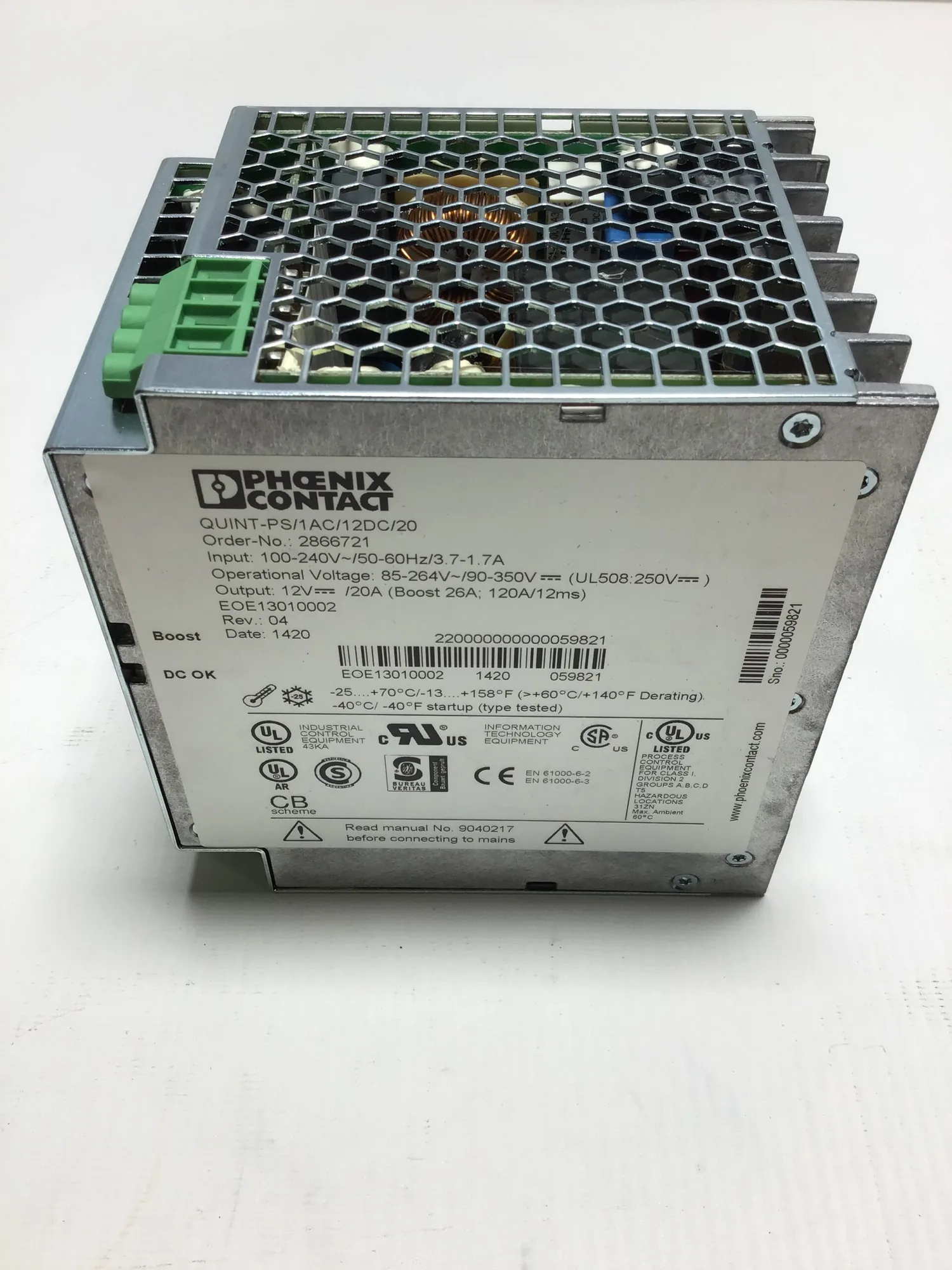 Phoenix Contact QUINT-PS/1AC/12DC/20 Power Supply 100-240V 50/60Hz 3.7-1.7A