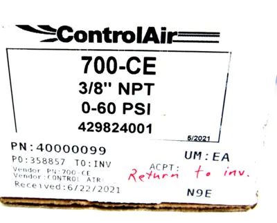 NEW CONTROLAIR 700-CE PRESSURE REGULATOR 0-60 PSIG 700CE
