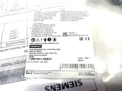USED SIEMENS SINGLE ENDED MOTOR POWER CABLE HAN Q8 4 X 1.5 MM2 PINS