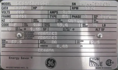 NEW GENERAL ELECTRIC 5KS145LAB308 MOTOR 1HP 460V 1150RPM 145T H7794