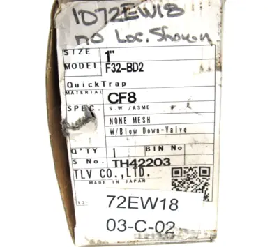 NEW TLV F32-BD2 QUICK TRAP CONNECTOR BODY 1" F32BD2