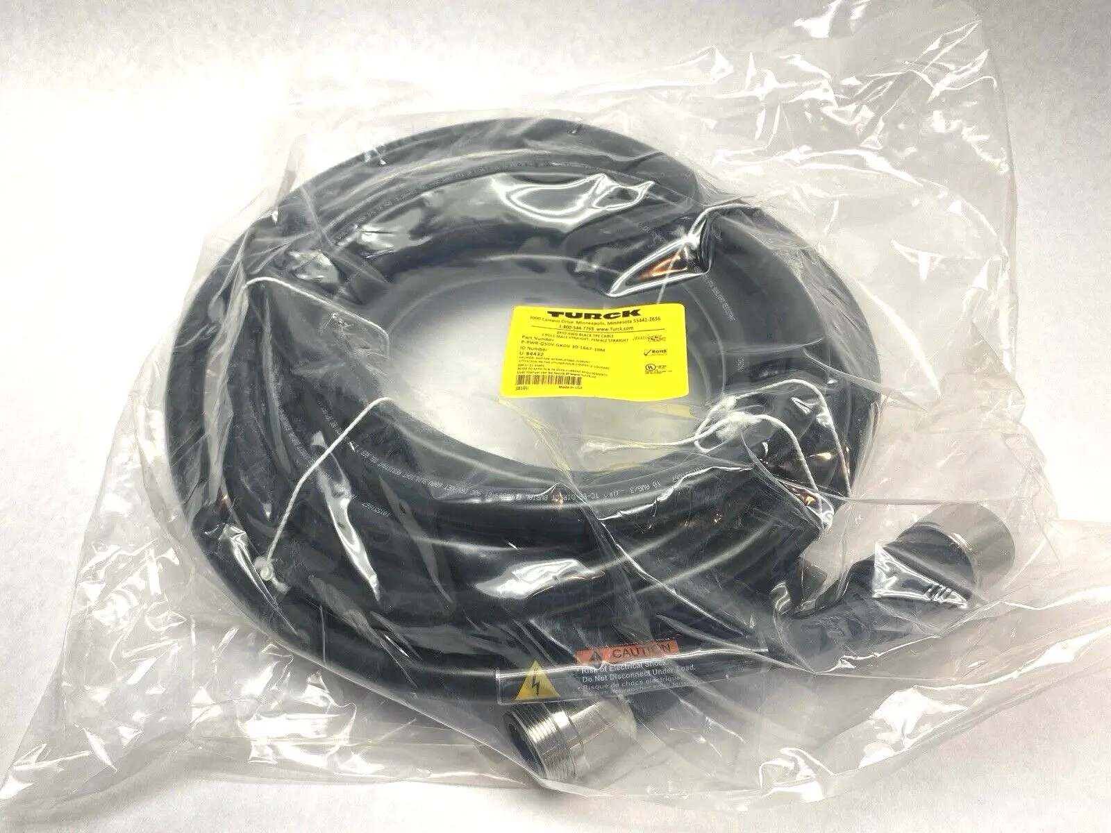 NEW TURCK POWERFAST CABLE 3-PIN M/F STRAIGHT U-84432
