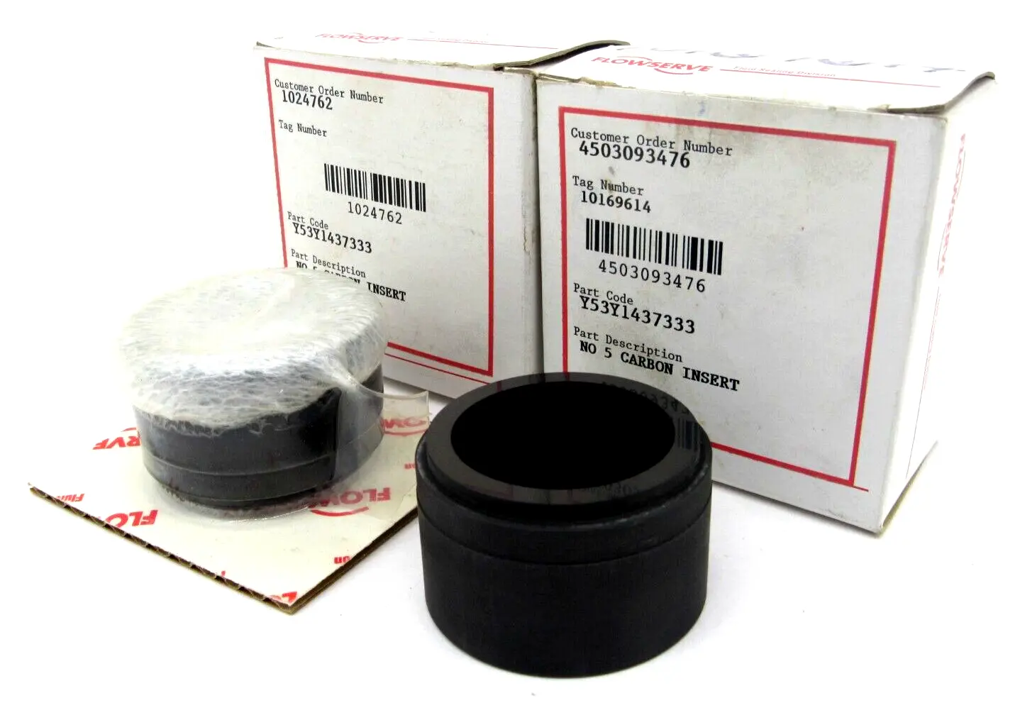 NEW LOT OF 2 FLOWSERVE Y53Y1437333 NO 5 CARBON INSERT