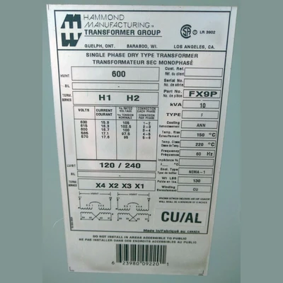 Hammond 10 kVA Transformer